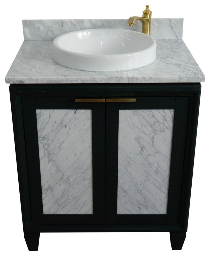 31" Single Sink Vanity, Dark Gray Finish With White Carrara Marble
