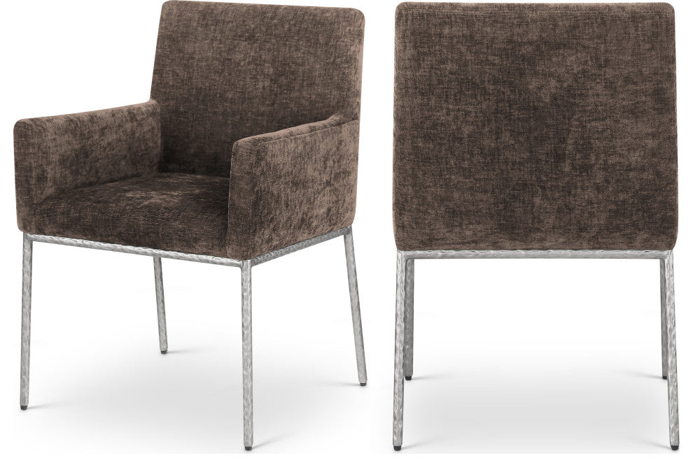 Reeves Upholstered Dining Chair, Brown, Chenille , AC, Brushed Silver, Set of 2