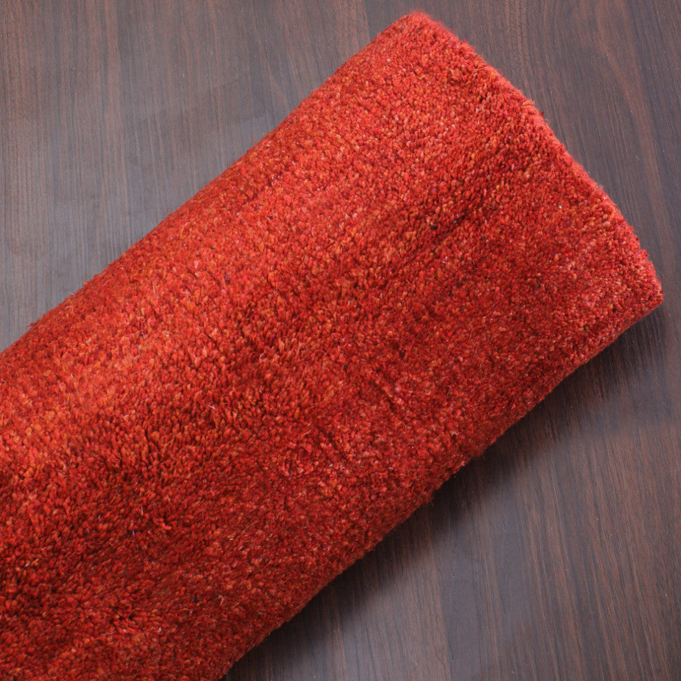 Hand Knotted Loom Silk Area Rug Solid Light Red