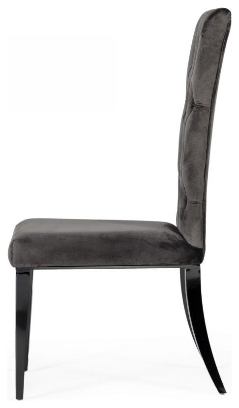 Set of Two Gray Velvet Modern Dining Chairs