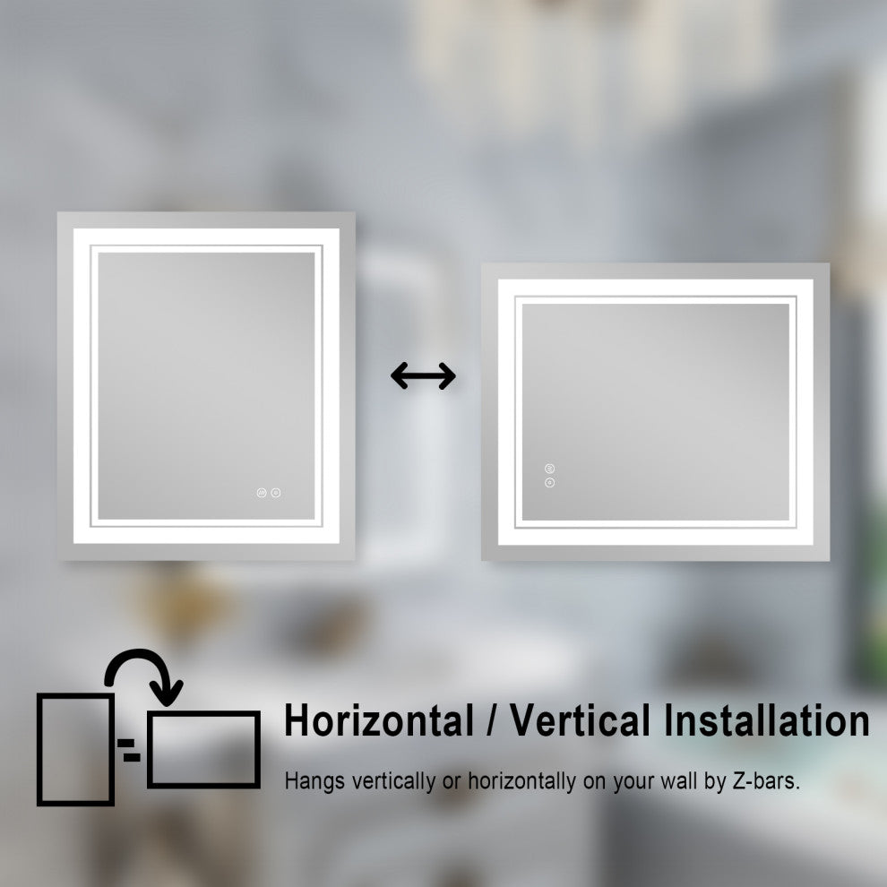 Frameless LED Lighted Bathroom Mirror With Defogger Dimmer, 20"x28"