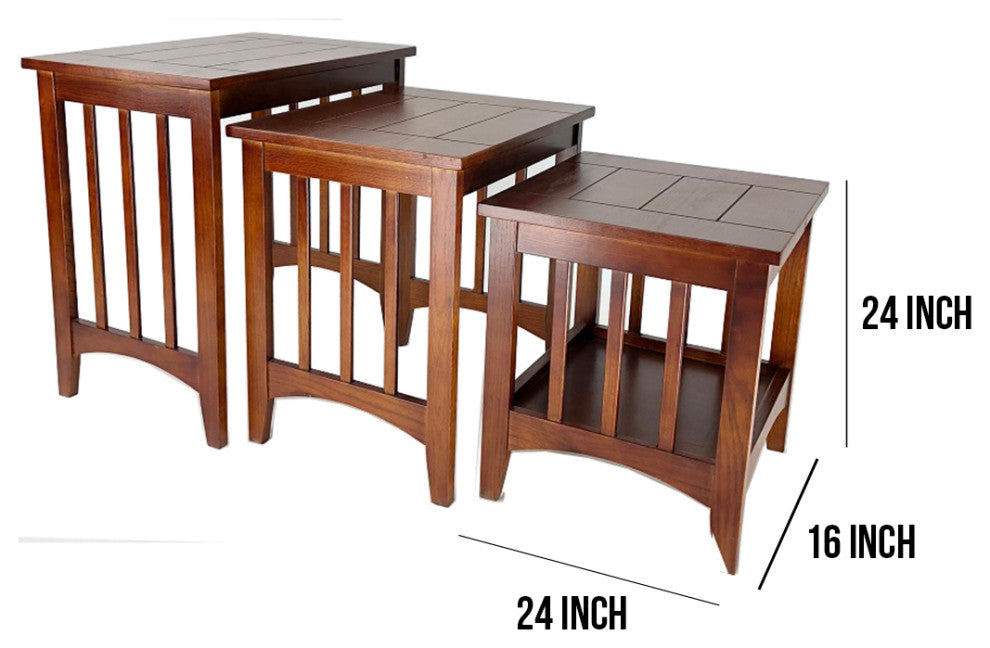 Benzara BM210134 3 Piece Nesting Table With Plank Tabletop, Oak Brown