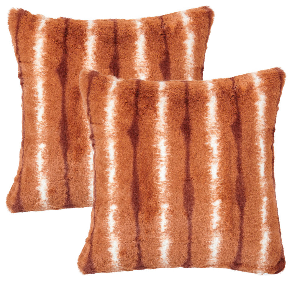 Amanda Stripe Faux Fur 2 Piece Pillow Shell Sets, Burnt Orange, 20"x20"