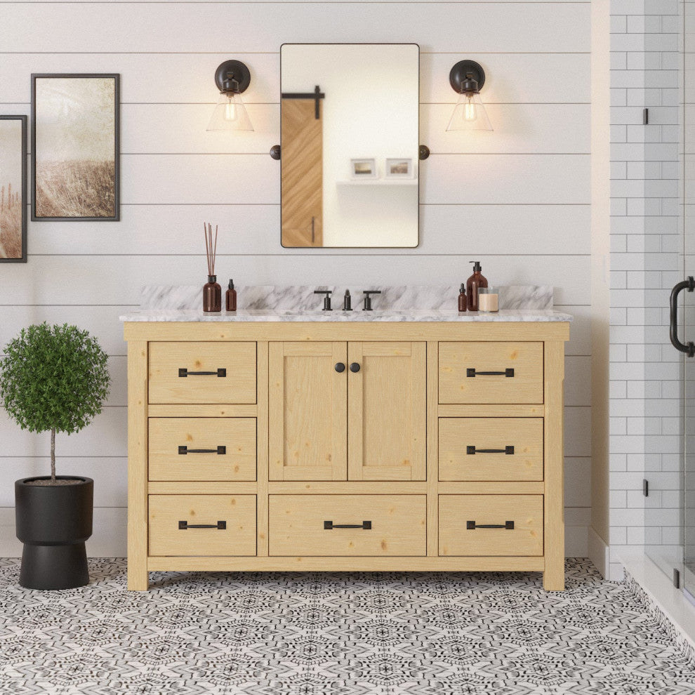 Tuscany 60" Bathroom Vanity, Drift Wood, Carrara Marble, Single