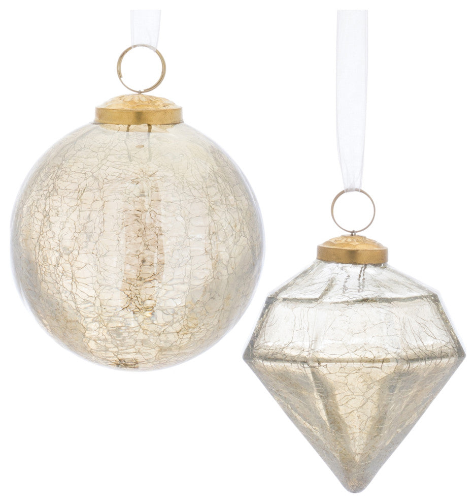 Champagne Crackle Glass Ornament, 6-Piece Set