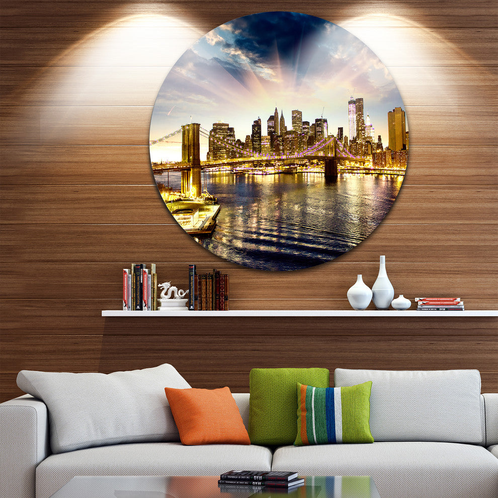Brooklyn Bridge And Manhattan Skyline, Cityscape Round Wall Art, 11"