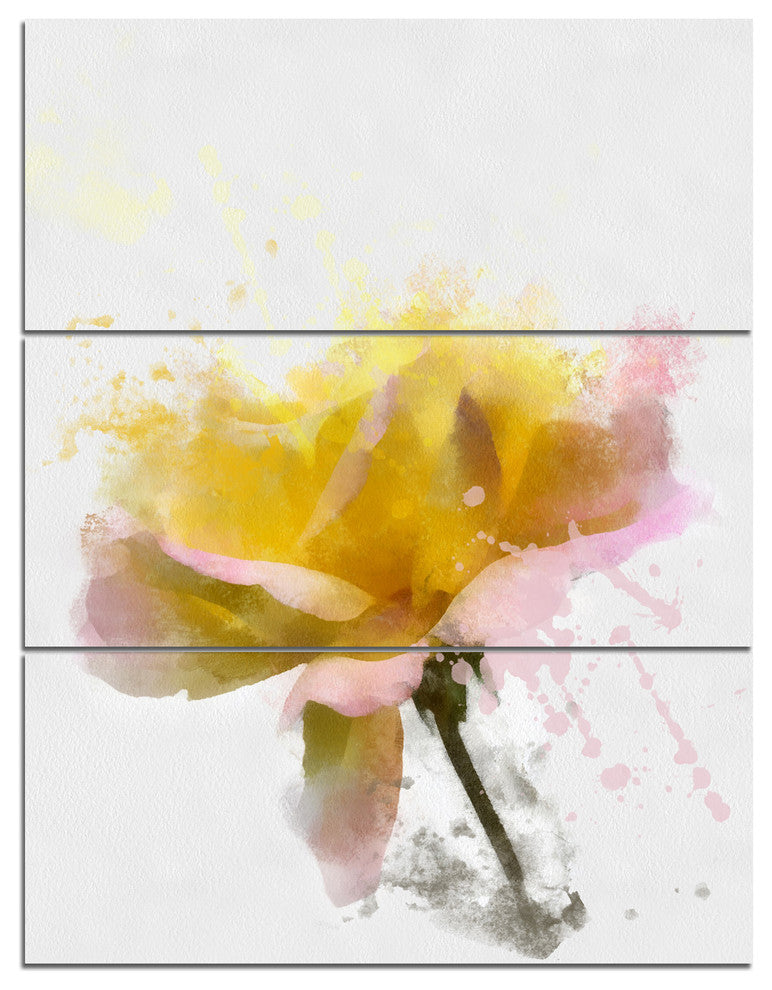 Yellow Rose with Green Stem, Floral Triptych Canvas Art Print, 28x36, 3 Panels