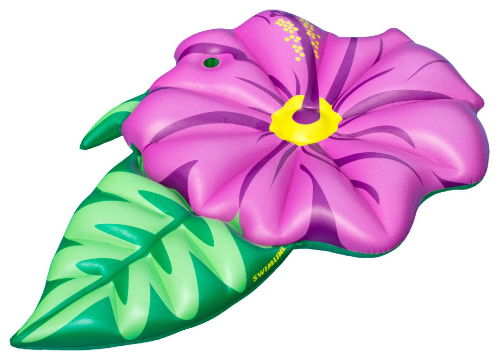 70" Inflatable Green and Pink Summer Hibiscus Flower Lounge Pool Float