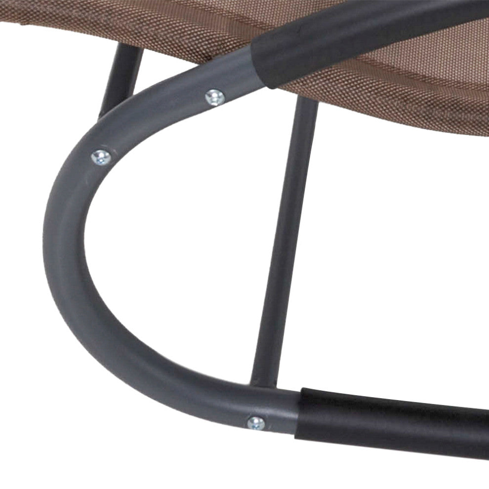 Patio Rocking Chair Curved Rocker Chaise Lounge Chair with Pillow, Brown