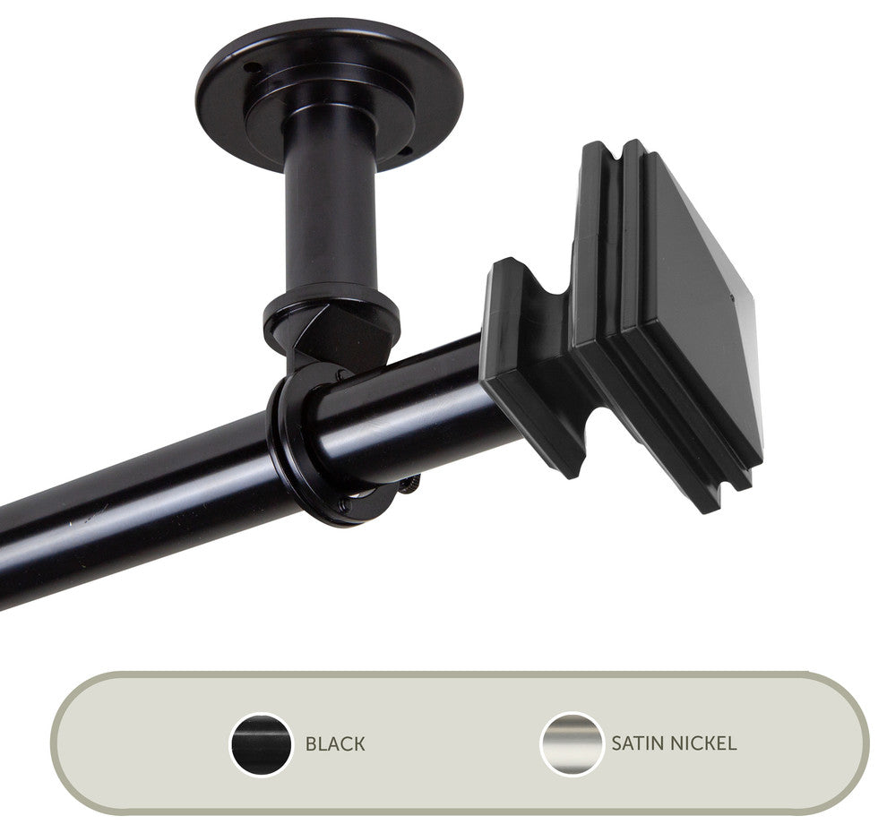 Pedestal Ceiling 1" Curtain Rod/Room Divider, Black, 28-48"