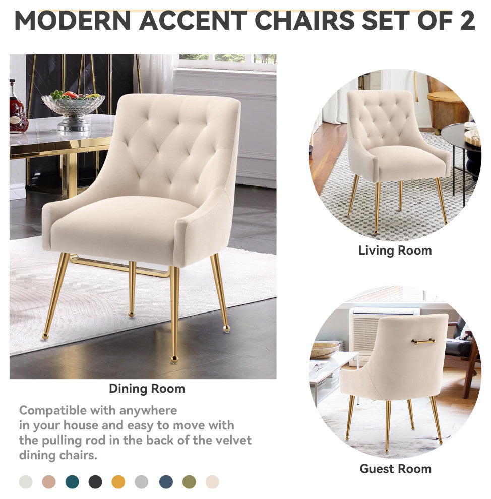 SEYNAR Elegant Velvet Dining Chairs Set of 2, Tufted Upholstered Accent Chair, Beige