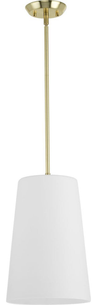 Clarion Collection One-Light Satin Brass Etched White Transitional Pendant