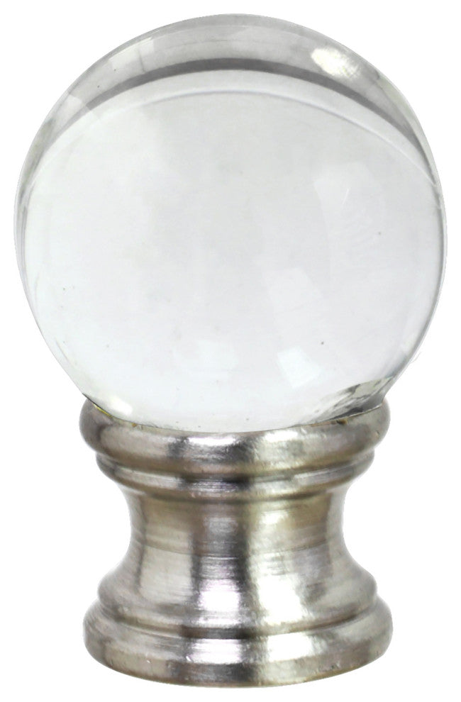 24014, Single Listing Clear Glass Ball Lamp Finial, Nickel Finish, 1 1/2" Tall