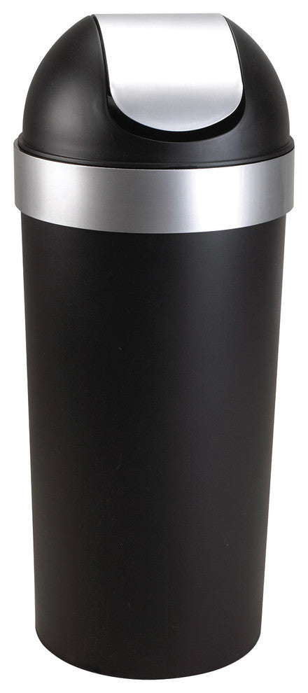 Umbra Venti 16-Gallon Trash Can With Swing Top Lid, Black/Nickel