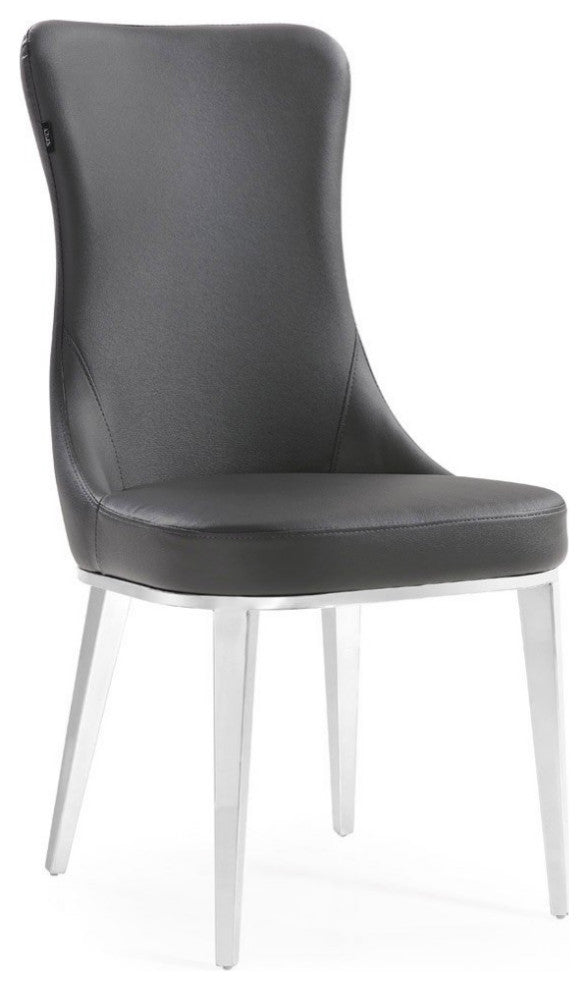 Modern Norma Dining Chair - Dark Grey with Polished Stainless Steel Base