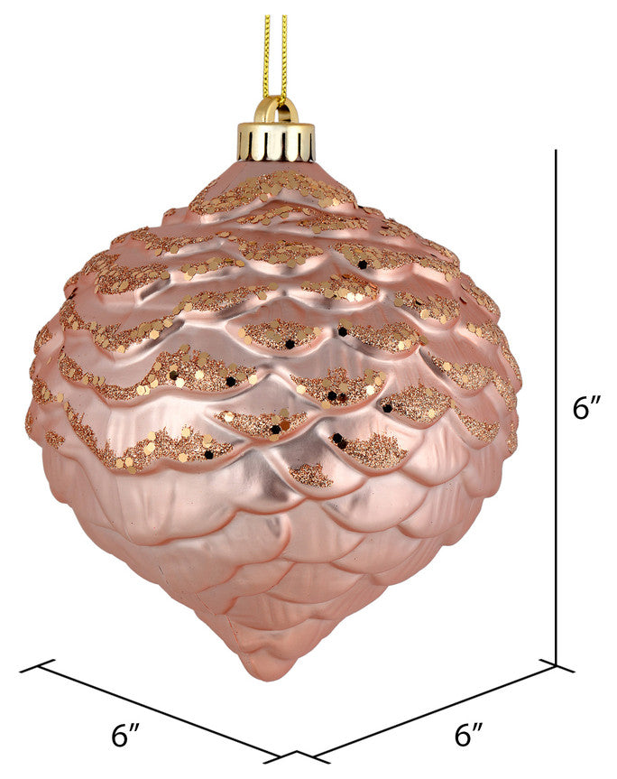 Vickerman N183858D 6" Rose Gold Glitter Pinecone Christmas Ornament, 6 Per Bag