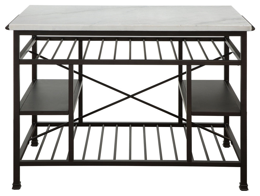 Acme Lanzo Kitchen Island Counter Marble and Gunmetal