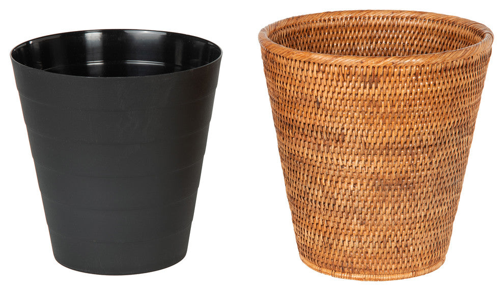 La Jolla Rattan Waste Basket With Plastic Insert, Honey Brown
