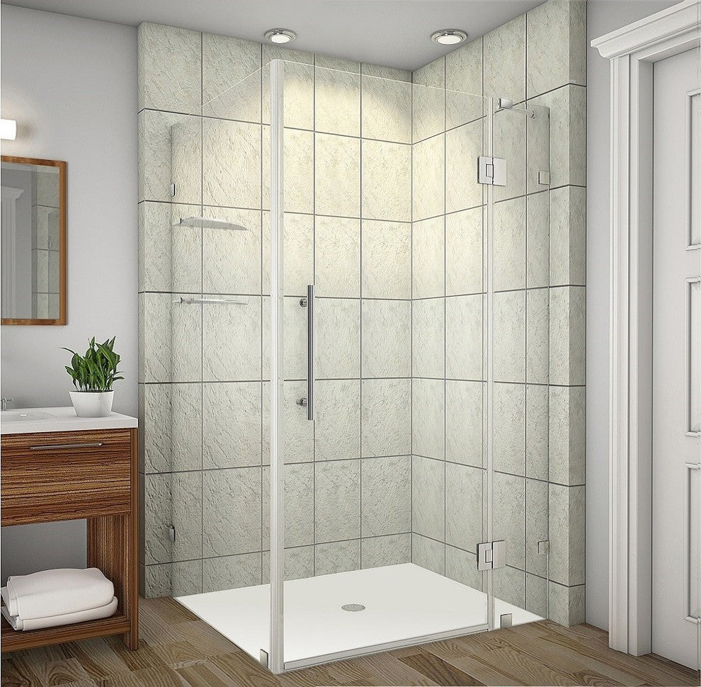 Avalux GS 40"x 32"x72" Completely Frameless Shower Enclosure w/ Shelves, Chrome