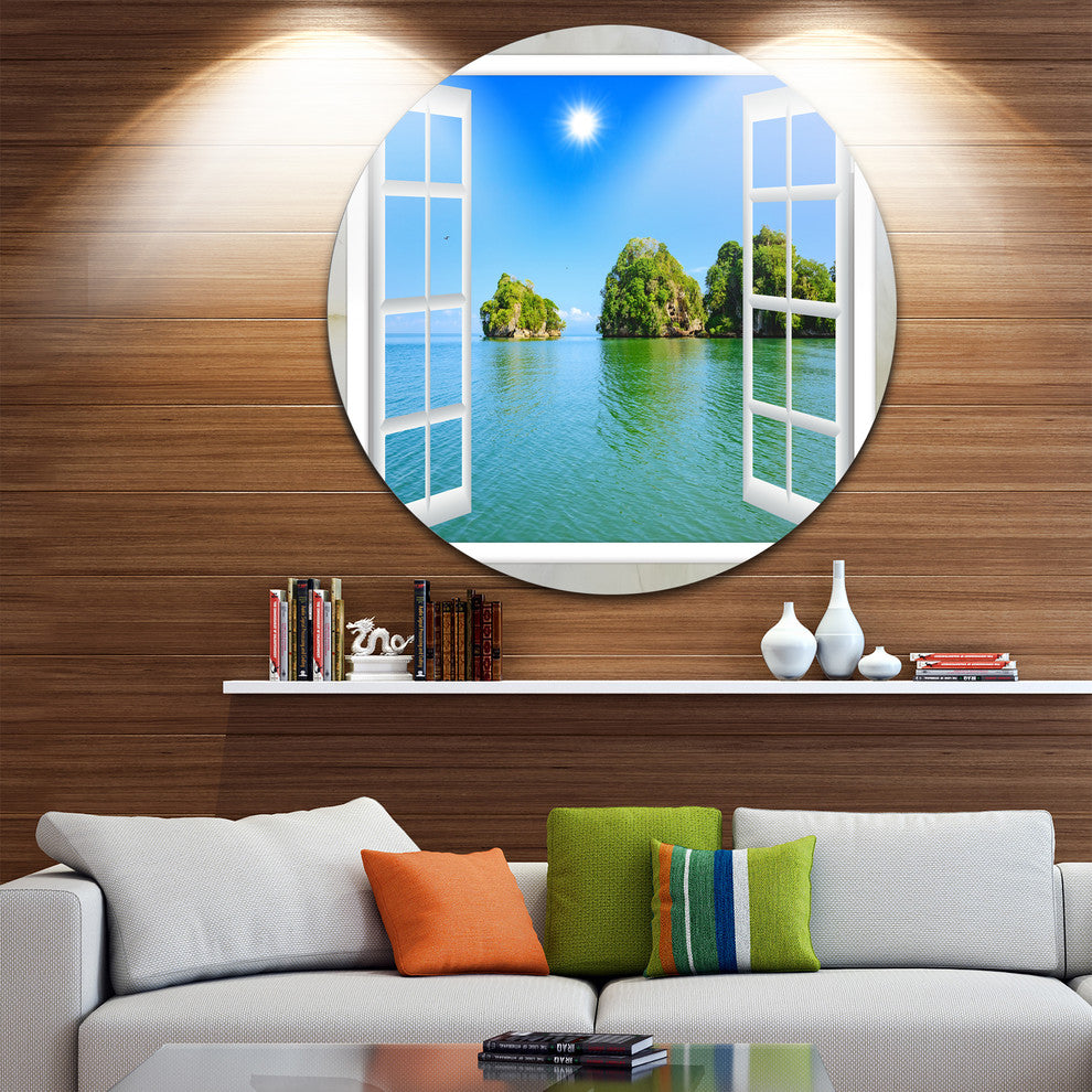 Open Window To Ocean Islets, Landscape Round Wall Art, 11"