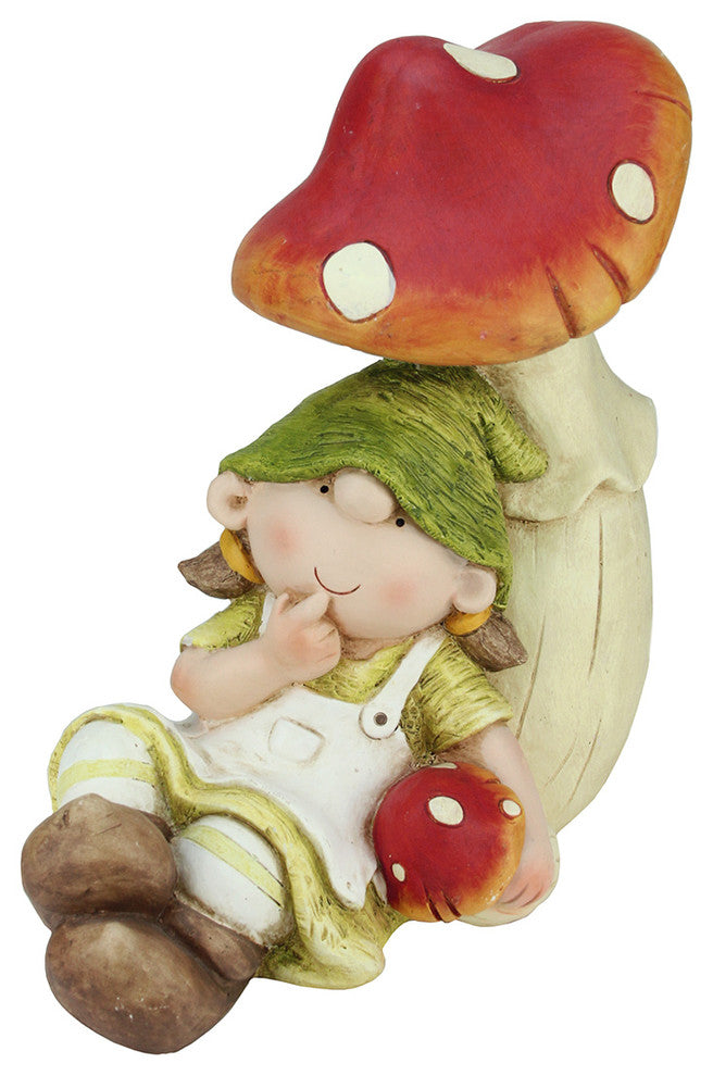 15" Young Girl Gnome Under a Mushroom Spring Outdoor Garden Patio Figure