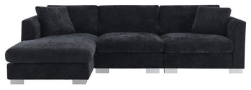 Alice Modern L-Shaped Cloud Chenille Sectional Chaise Sofa with 2 Pillows, Black