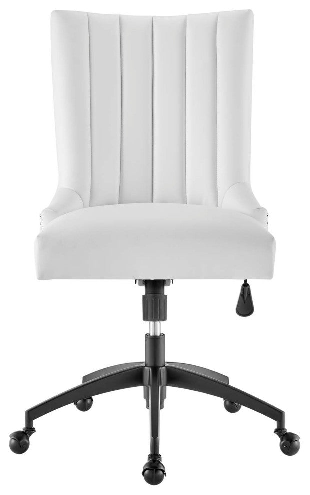 Computer Work Desk Tufted Chair, Faux Vegan Leather, Black White, Home Office