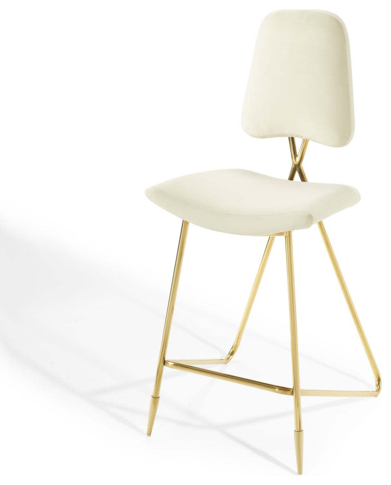 Bar Stool Chair Barstool, Set of 2, Velvet, Metal, Ivory White, Modern, Bar Pub