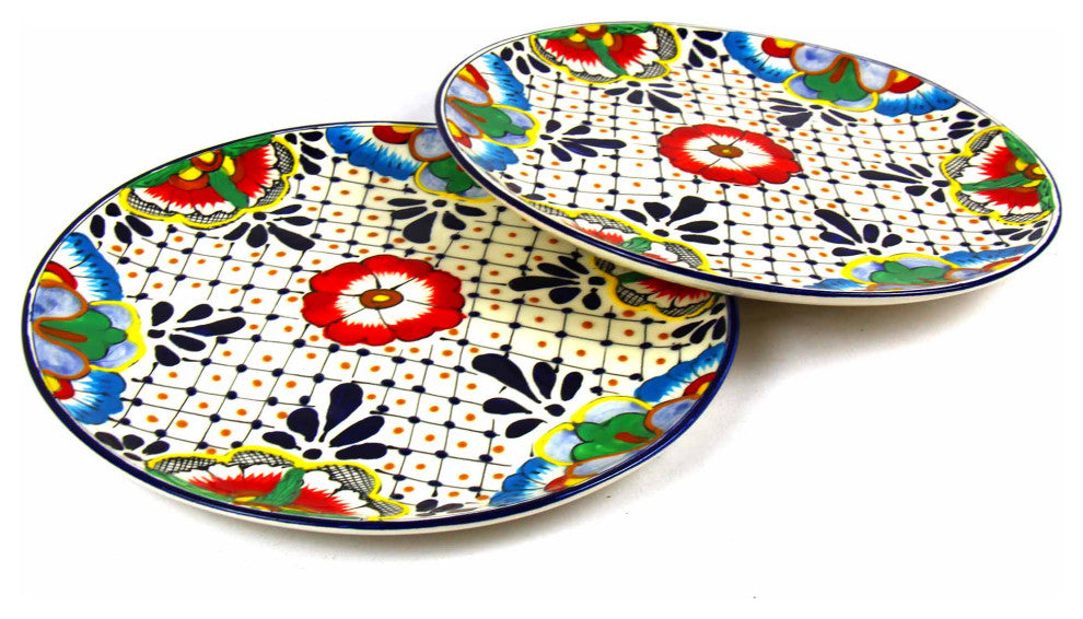 Encantada Handmade Dinner Plates, Set of 2, Dots and Flowers