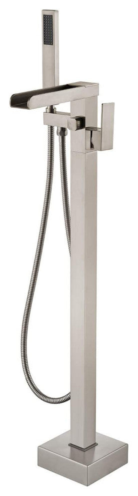 Single Handle Floor Mounted Freestanding Tub Filler with Hand Shower, Brushed Ni