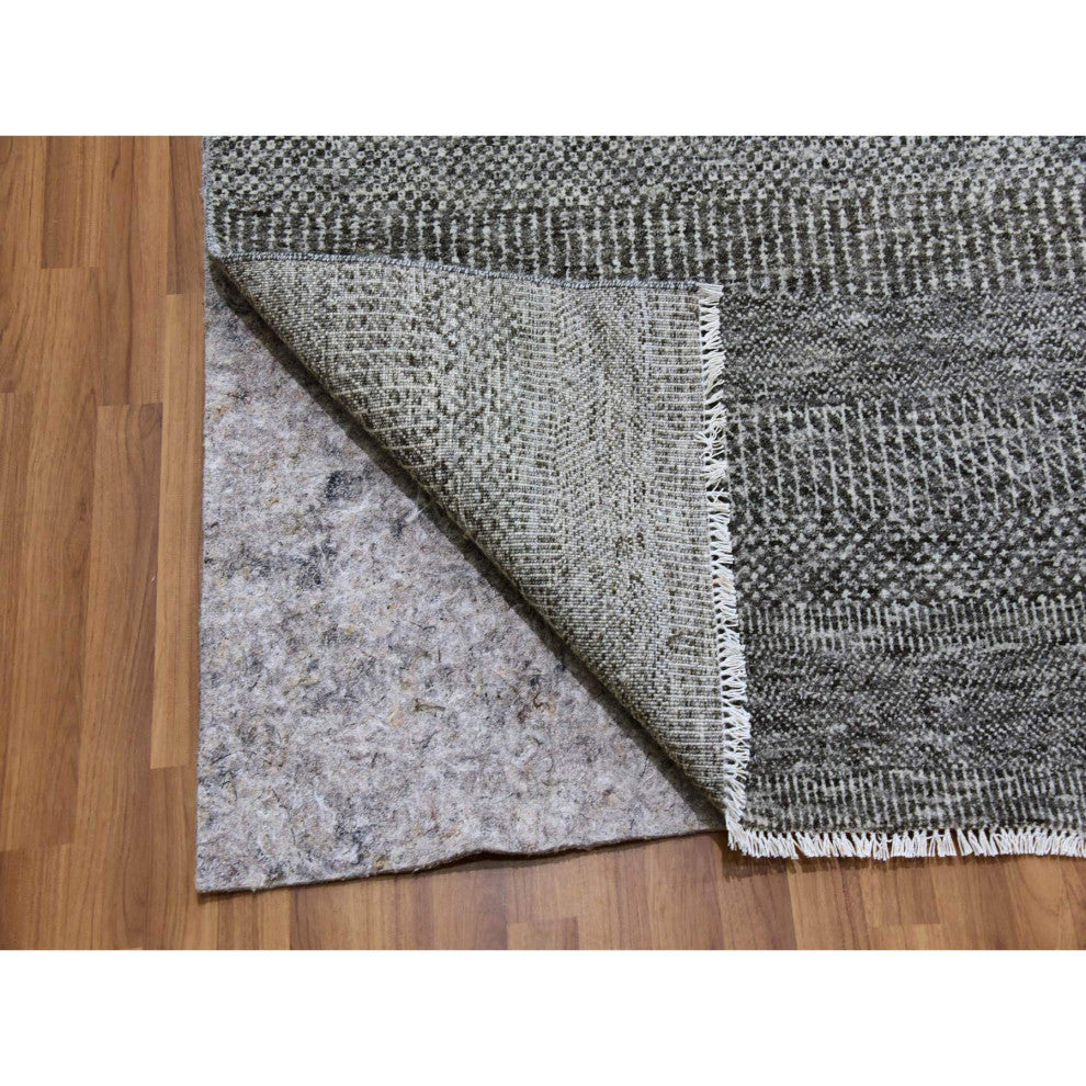 Neutral Gray Undyed Wool Grass Design Hand Knotted Oversized Rug 12'2"x15'2"