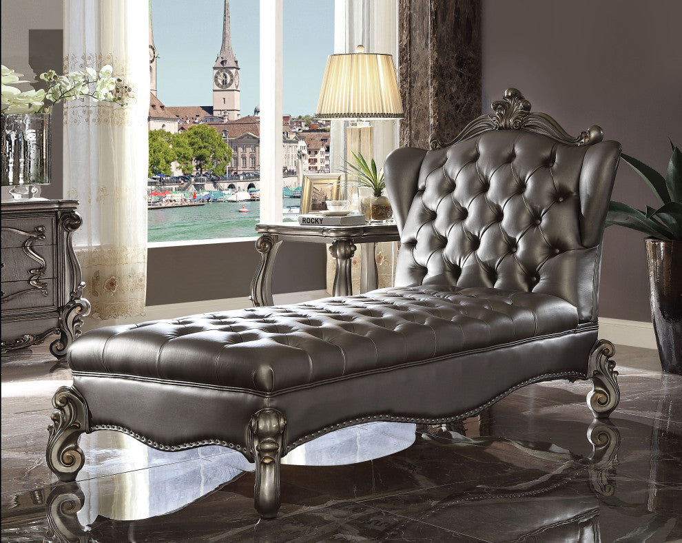 Versailles Chaise, Silver Pu and Antique Platinum
