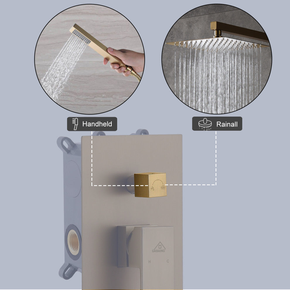 CASAINC 10 Inch Rain Shower Head with Handheld Spray Dual Head Shower System, Brushed Gold