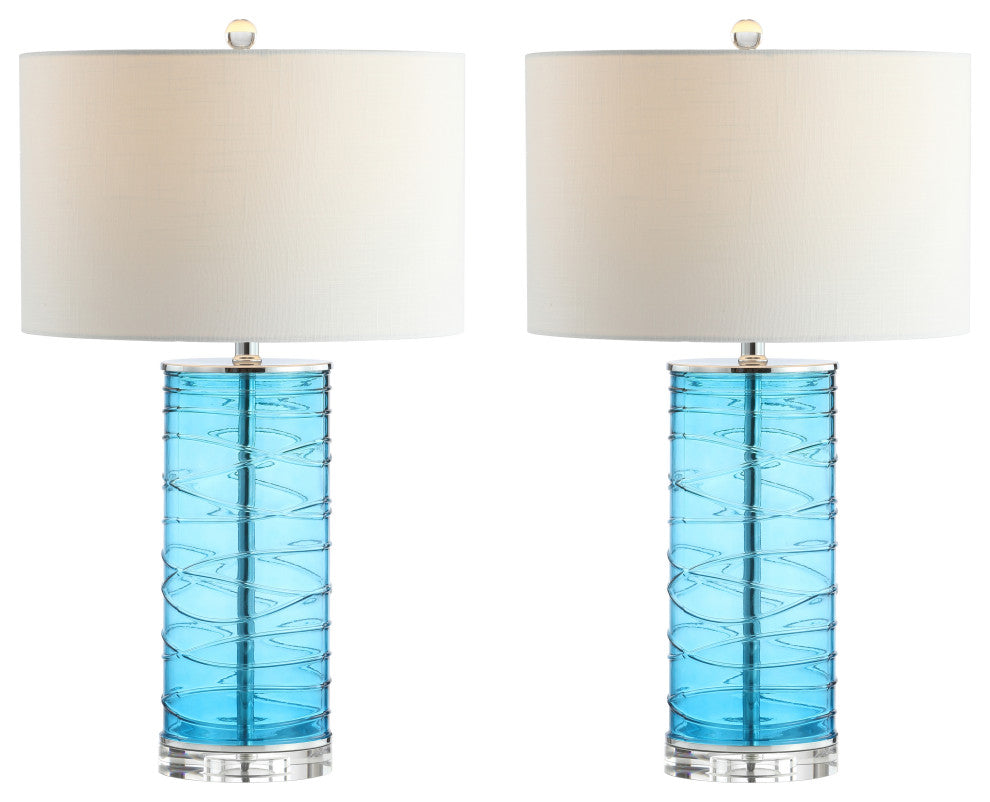 Cole 27.5" Fused Glass Cylinder LED Table Lamp, Set of 2, Turquoise