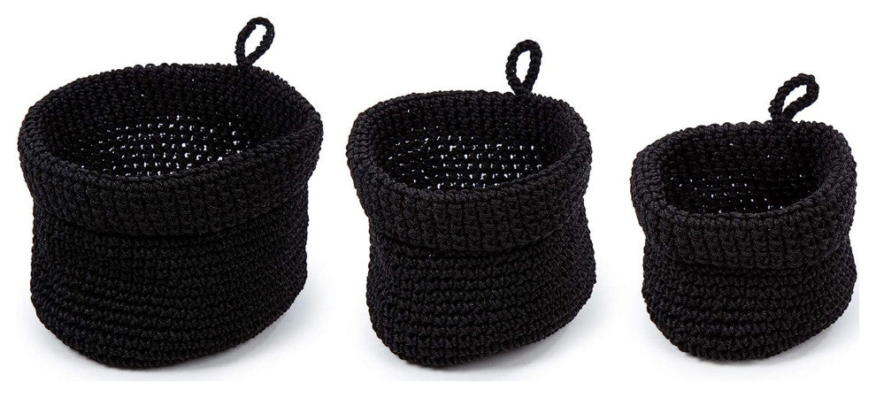 Set of 3 Woven Fabric Planter Basket, 5 x 4 inches, Black