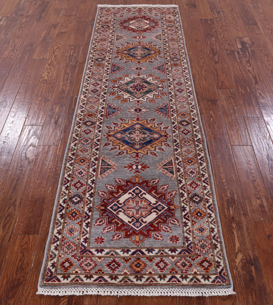2' 8" X 8' 7" Runner Geometric Super Kazak Handmade Rug Q10368