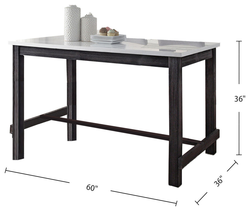 Rectangular Counter Height Table, White/Weathered Espresso