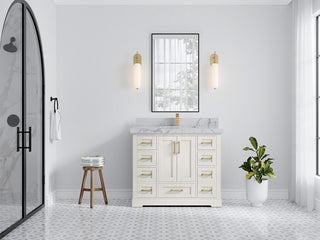 Boston 42" Single Sink Bath Vanity in Alabaster 2" Venatino Quartz