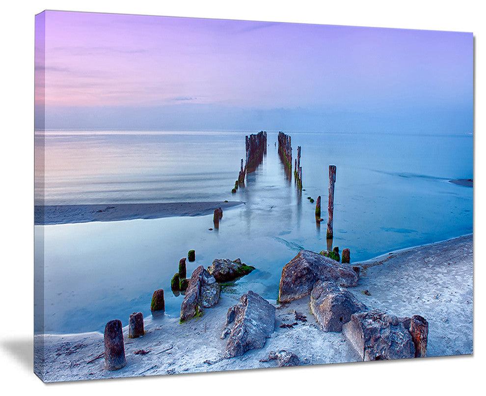 "Old Pier and Bridge in Light Blue" Sea Bridge Wall Artwork, 20"x12"