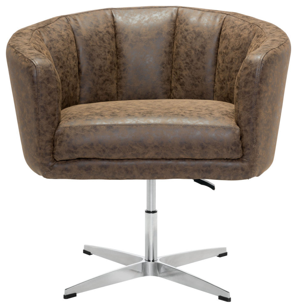 Accent Chair, Faux Vinyl Leather, Steel, Vintage Brown, Silver, Hospitality