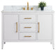 Vanity Art Bathroom Vanity With Sink, White, 48", Single Sink, Golden Brushed