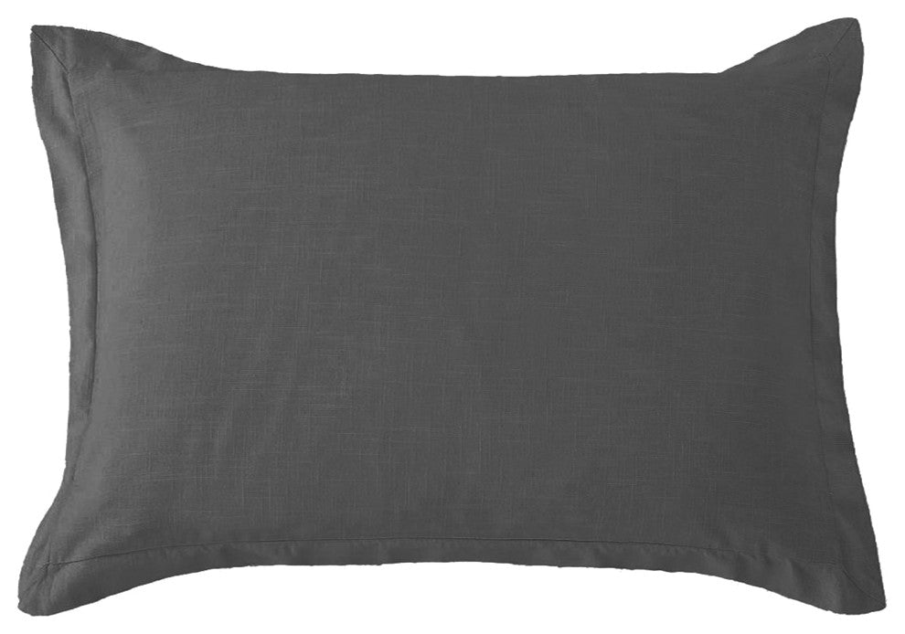 Hera Washed Linen Tailored Dutch Euro Pillow, 27"x39", Slate, 1 Piece
