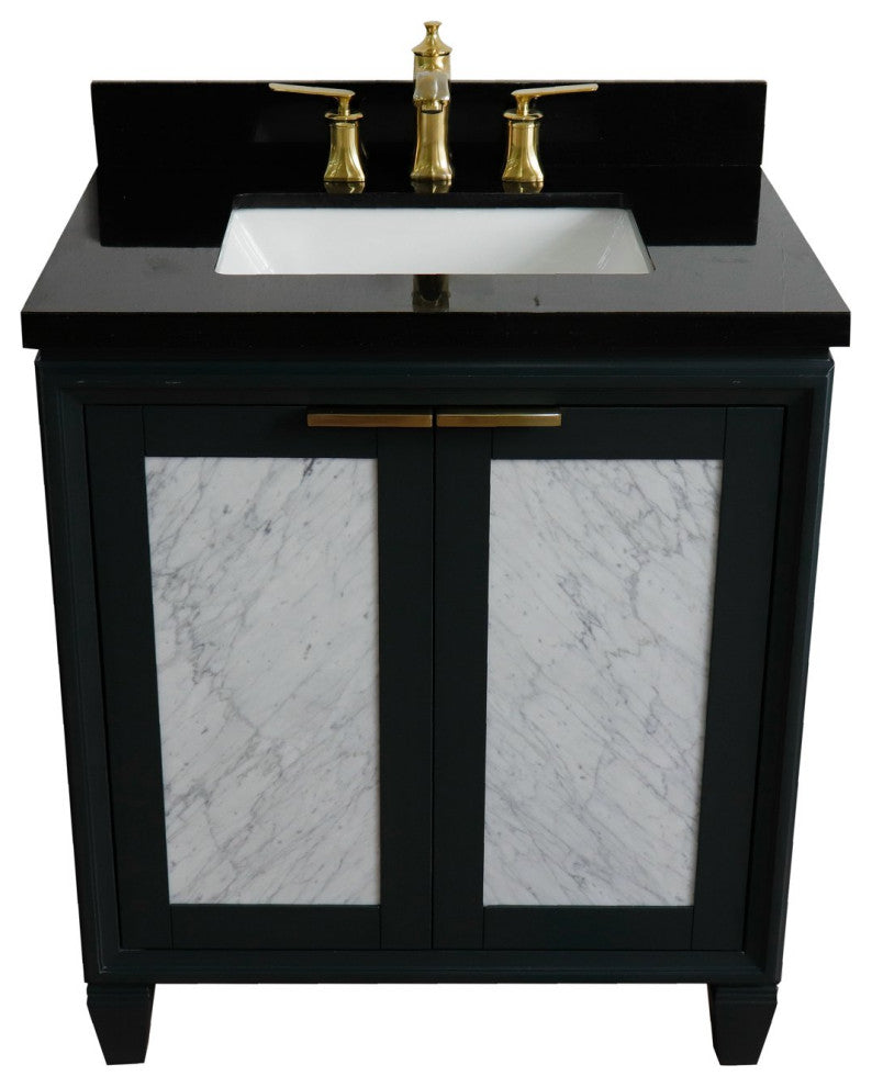 31" Single Sink Vanity, Dark Gray Finish With Black Galaxy Granite