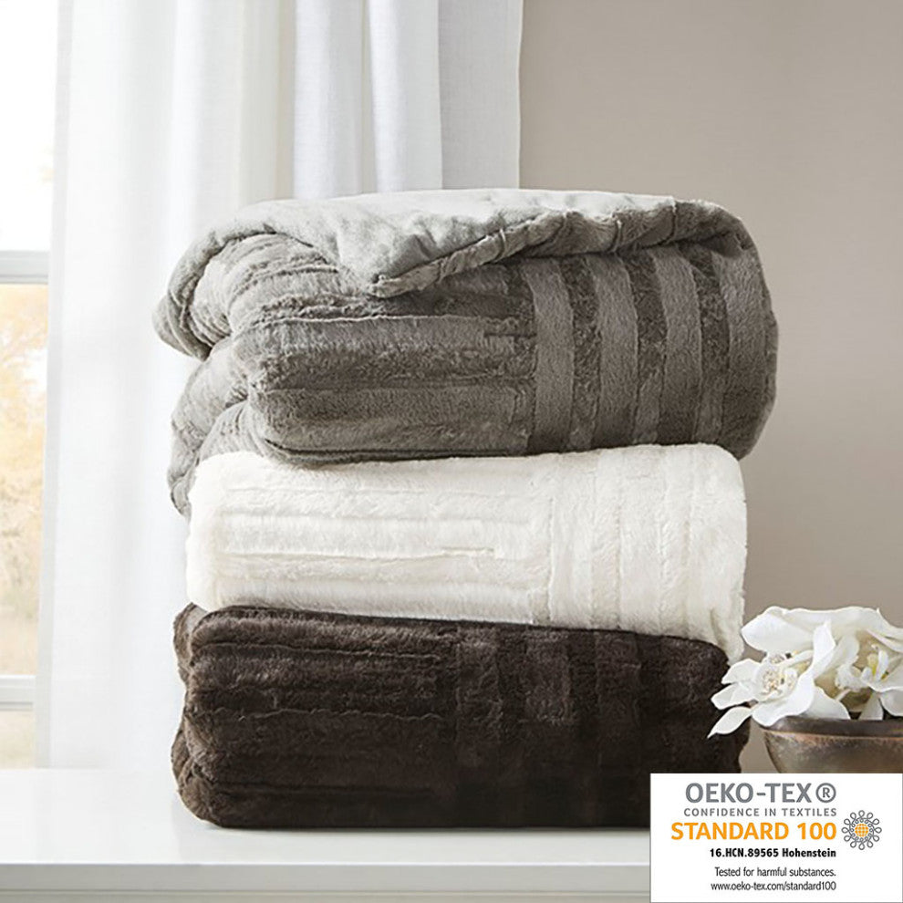 Madison Park Arctic Ultra Plush 50x60" Throw Blanket, Ivory