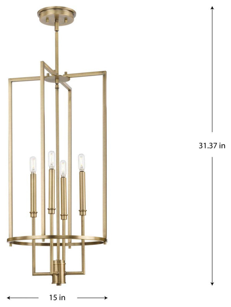 Elara Collection Four-Light Vintage Brass Chandelier Foyer Light