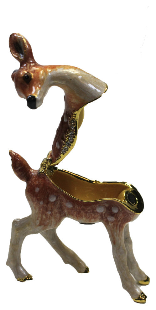 Hinged Trinket Box Fawn Box Metal Hinged Magnetic Crystals 3383
