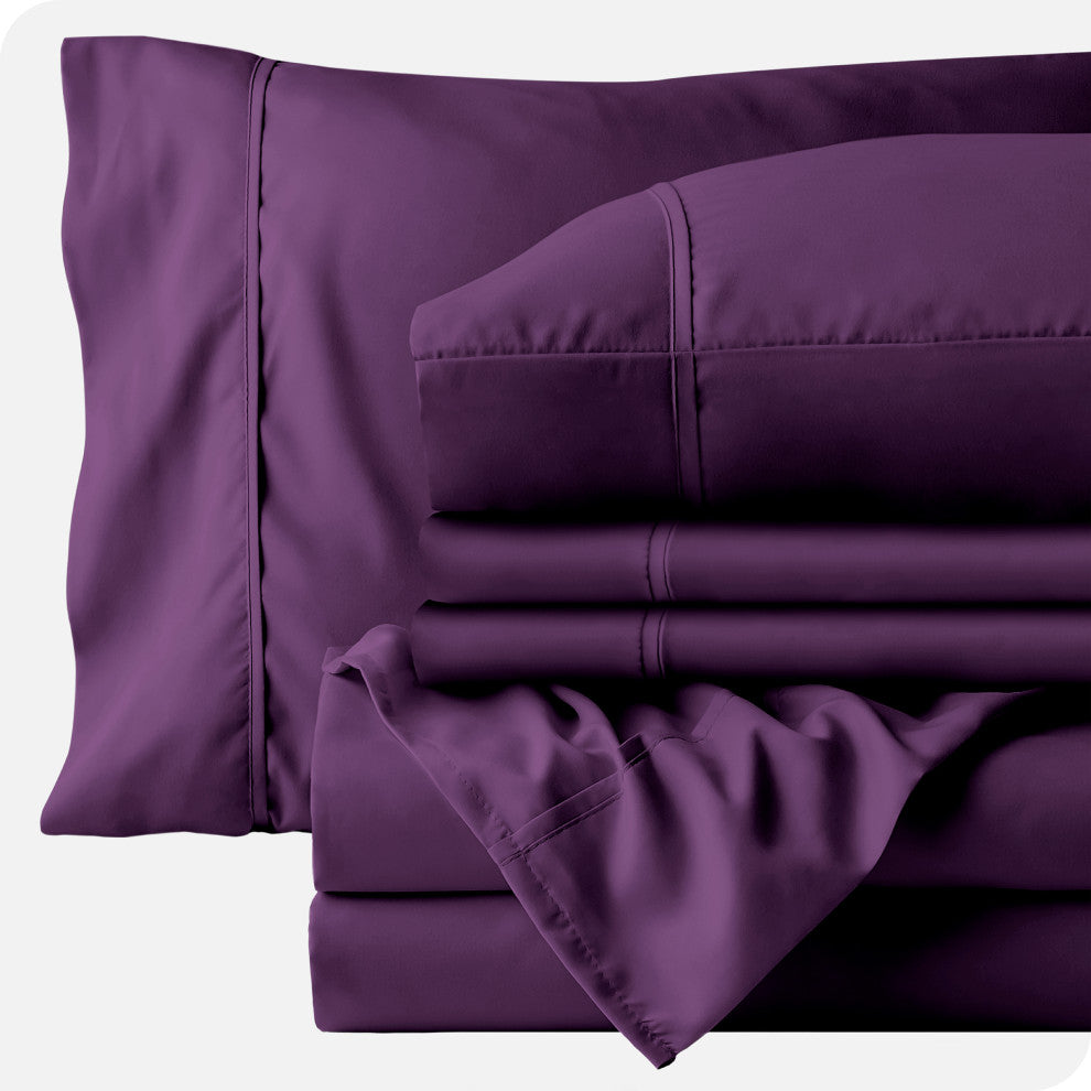 Bare Home 7-Piece Microfiber Sheet Set, Plum, Split King