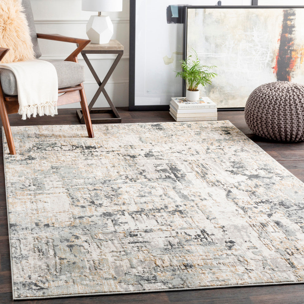 Surya Quatro QUA-2302 5'3"x7'3" Rug, Silver Gray/Medium Gray/Tan/White/Charcoal