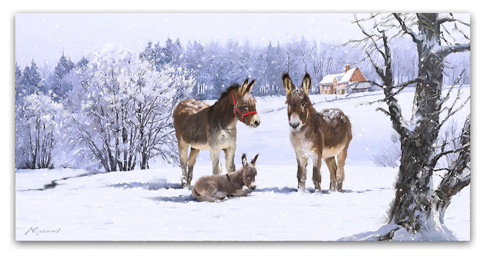 The Macneil Studio 'Donkeys in Snow' Canvas Art, 47"x24"