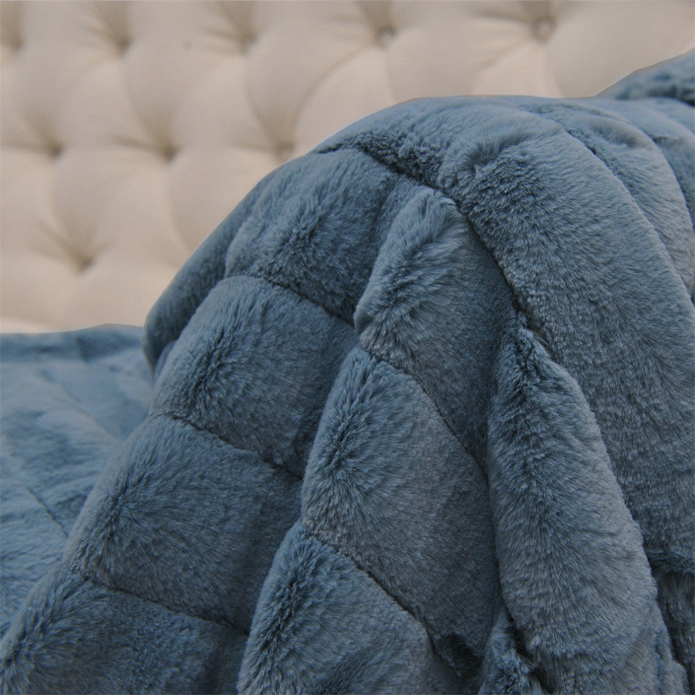 Super Mink Faux Fur Throw Blanket, Blue Mirage, 50"x60"